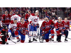Canadiens' Brendan Gallagher (11) and Josh Anderson (17) laugh during the Canadiens' annual Skills Competition in Montreal on Sunday, Feb. 25, 2024.