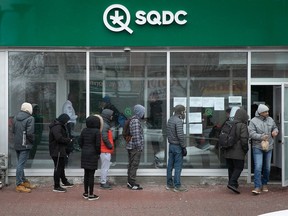 People line up outside a cannabis storefront in 2020. In Quebec, as across the country, the cannabis market gradually gained strength in the few years following legalization, reached a plateau in 2022 and saw a decline in 2023.