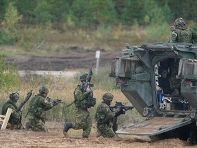 Canadian soldiers in military exercises.