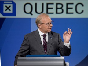 Then Parti Québécois leader Jean-François Lisée makes a point during a leaders' debate in Montreal on Sept. 17, 2018.