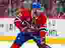 Habs defenceman Jayden Struble passes the puck in Montreal on Sunday, Sept. 24, 2023.