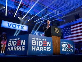 U.S. President Joe Biden speaks during a campaign rally at Pearson Community Center in Las Vegas, Nevada, on Feb. 4, 2024.