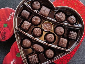Box of chocolates in Valentine's Day packaging.