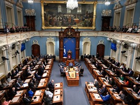 A view of the interior of the Quebec National Assembly while in session.