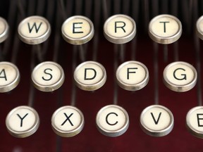 Closeup of vintage typewriter keys.