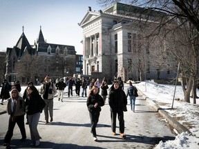 Walking past McGill University's Redpath Museum on Thursday, Feb. 15, 2024.