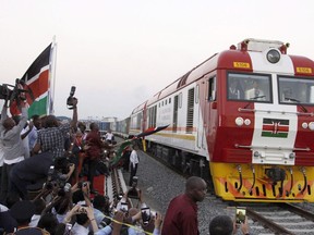A cargo train leaves from the port containers depot in Mombasa, Kenya, to Nairobi, using a railway financed by China, on May 30, 2017.