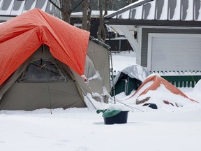 A tent encampment behind the Colonial Building is shown in St. John's on Saturday, Jan. 6, 2024.