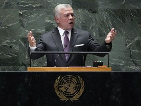 King Abdullah II of Jordan addresses the 78th session of the United Nations General Assembly, Tuesday, Sept. 19, 2023.