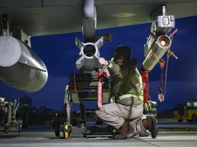 RAF Weapon Technicians prepare RAF Typhoon FRG4 aircraft to conduct further strikes against Houthi military targets in Yemen, from RAF Akrotiri, Cyprus, Saturday, Feb. 3, 2024.