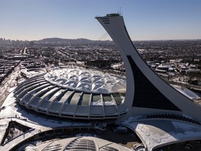 An aerial view of Olympic Stadium in Montreal.