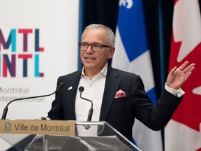 Stéphane Paquet speaks at a city of Montreal podium