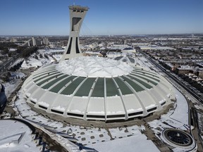 An aerial view of Olympic Stadium in Montreal on Feb. 5, 2024.