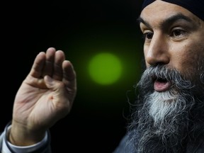 NDP Leader Jagmeet Singh holds a press conference on Parliament Hill in Ottawa on Tuesday, Feb. 13, 2024.