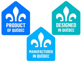 Product of Quebec certification logos: Product of Quebec, Designed in Quebec and Manufactured in Quebec