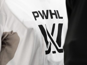 A PWHL logo is seen on a player's jersey during Professional Women's Hockey League (PWHL) training camp at TD Place in Ottawa on Friday, Nov. 17, 2023. The Professional Women's Hockey League is adding more outside-the-box rules for its inaugural season.