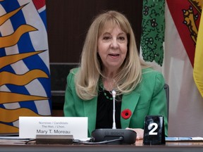Then-Supreme Court of Canada nominee Mary Moreau delivers her opening remarks before a parliamentary committee in Ottawa, Thursday, Nov. 2, 2023.