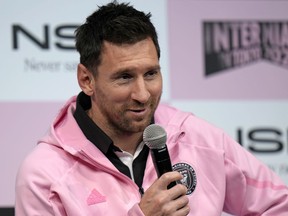 Inter Miami's Lionel Messi speaks during a press conference at a hotel, ahead of his team's friendly soccer match against Vissel Kobe in Tokyo, Tuesday, Feb. 6, 2024.&ampnbsp;Two CF Montreal supporters' groups are taking issue with the rise in ticket prices with "Messi Mania" coming to the city this spring.