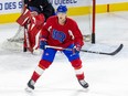 Rocket defenceman Tobie Bisson sets up in front of the net during practice at the Place Bell Sports Complex in Laval last week.