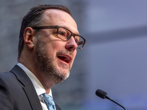 Jean-François Roberge speaks at a microphone