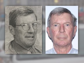 Two mug shots of a man, in the 1980s at left and more recent at right.