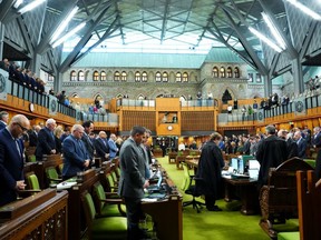 The House of Commons observes a moment of silence prior to tributes to the late prime minister Brian Mulroney on Parliament Hill in Ottawa on Monday, March 18, 2024.