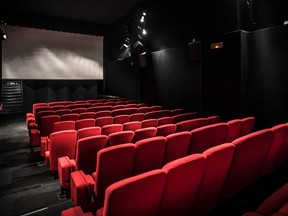 This picture taken on May 6, 2020 shows the screening room of the Cinema Le Brady movie theatre in Paris.