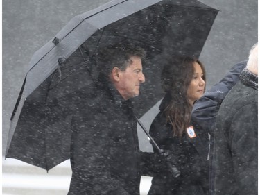 Stephen Bronfman arrives at the funeral of former prime minister Brian Mulroney at Notre-Dame Basilica in Montreal on Saturday, March 23, 2024.