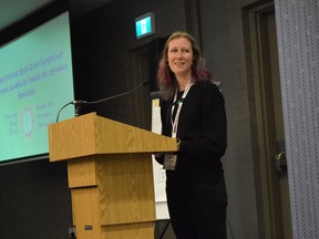 Robyn Hoogendam of Women's Shelters Canada speaks in Ottawa in a Nov. 9, 2022 in a handout photo.