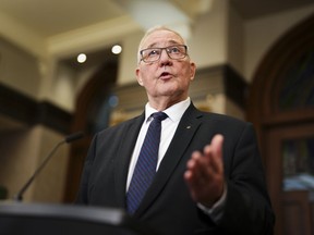 National Defence Minister Bill Blair speaks to reporters in the foyer of the House of Commons on Parliament Hill in Ottawa on Tuesday, March 19, 2024.