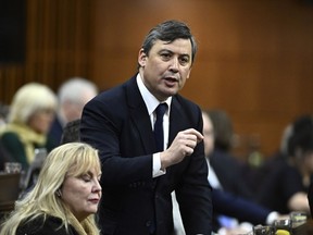 Conservative MP Michael Chong rises during Question Period in the House of Commons on Parliament Hill in Ottawa on Thursday, Feb. 29, 2024. A House of Commons committee has declined to vote on a Conservative request to delve into the activities of two scientists who were fired from a high-security lab over their dealings with China.