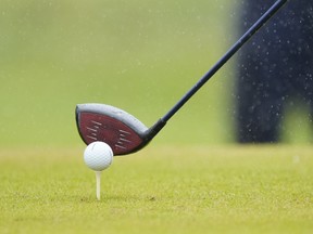 A driver and ball are shown during the final day of the British Open Golf Championships at the Royal Liverpool Golf Club in Hoylake, England, Sunday, July 23, 2023. Canada's Joey Savoie had a simple plan heading into the Bupa Championship: keep the driver in his bag.