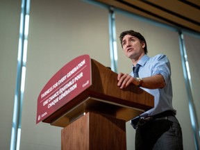 Prime Minister Justin Trudeau speaks during a news conference for a housing announcement in Vancouver, Wednesday, March. 27, 2024.