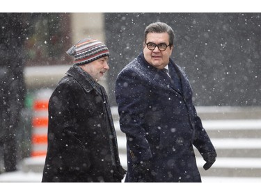 Former Montreal mayor Denis Coderre enters the church for the funeral of Brian Mulroney, Canada's 18th prime minister, at Notre-Dame Basilica Saturday, March 23, 2024, in Montreal.