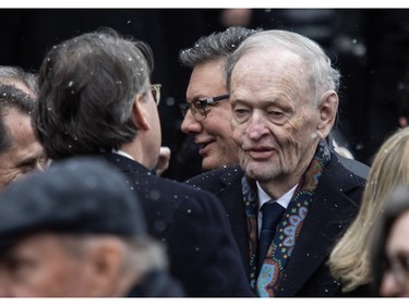 Former prime minister Jean Chrétien outside the church after the funeral of Brian Mulroney, Canada's 18th prime minister, at Notre-Dame basilica on Saturday, March 23, 2024, in Montreal.