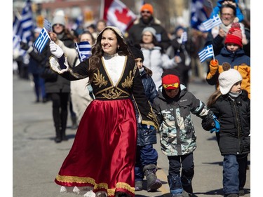 People take part in the Greek Independence Day Parade on Sunday, March 24, 2024.