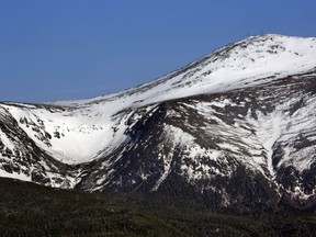 Tuckerman Ravine is seen at left, about one mile below the summit of 6,288-foot Mount Washington in New Hampshire on May 4, 2015.