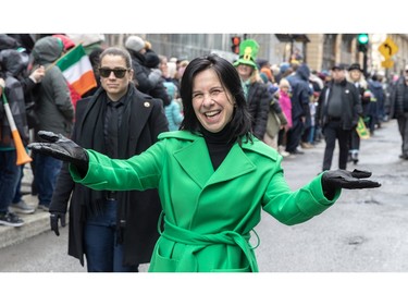 Montreal Mayor Valérie Plante marched in the 199th annual St. Patrick's Day parade in Montreal on Sunday, March 17, 2024.