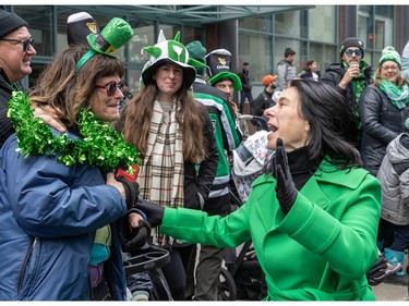 Montreal Mayor Valérie Plante met Montrealers along the 199th annual St. Patrick's Day parade in Montreal on Sunday, March 17, 2024.
