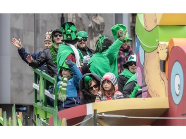 Revellers at the 199th St. Patrick's Day parade in Montreal on Sunday, March 17, 2024.