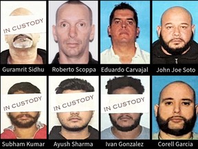 Roberto Scoppa, second from left top row, is one of several men arrested in or sought in Operation Dead Hand.