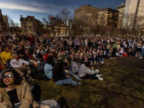 The campus of McGill University went dark as the eclipse entered totality in Montreal Monday April 8, 2024.