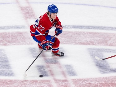 Canadiens' Cole Caufield skates past centre ice