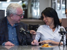 woman and man talking