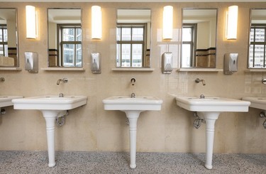 The men's room was restored in the main hall of Le 9e.
