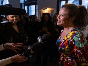Sophie Grégoire Trudeau smiles during a press scrum.