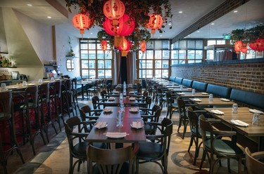The dining room at Oncle Lee restaurant in Mile End is seen Thursday, April 18, 2024.