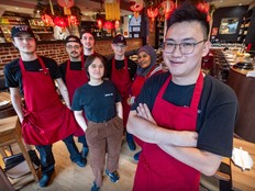 Anderson Lee with staff at his Oncle Lee restaurant in Montreal on Thursday, April 18, 2024.