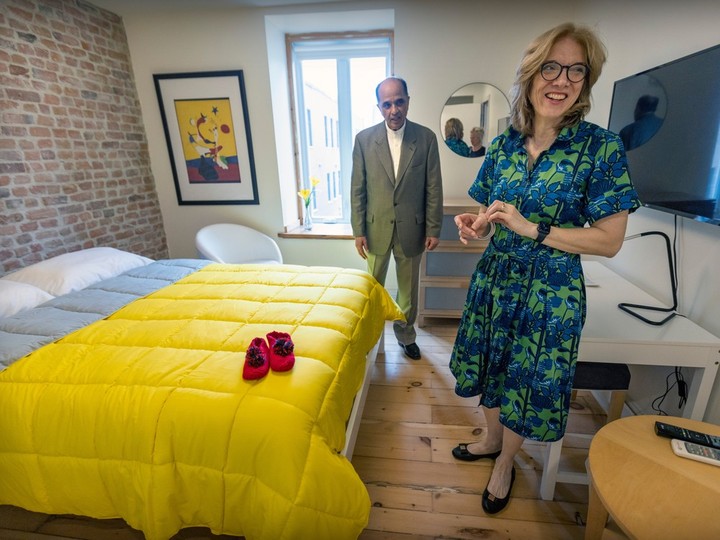  Former Chez Doris executive director Marina Boulos-Winton with donor Bash Shetty in one of the rooms of a new facility for 20 women that opened in June 2023.