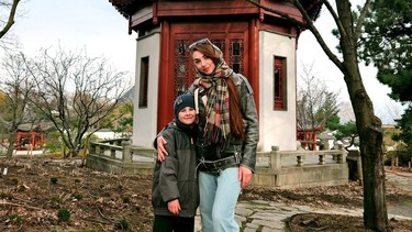 Oleksandra Syrovatska is seen with her son Mikhail, 6.